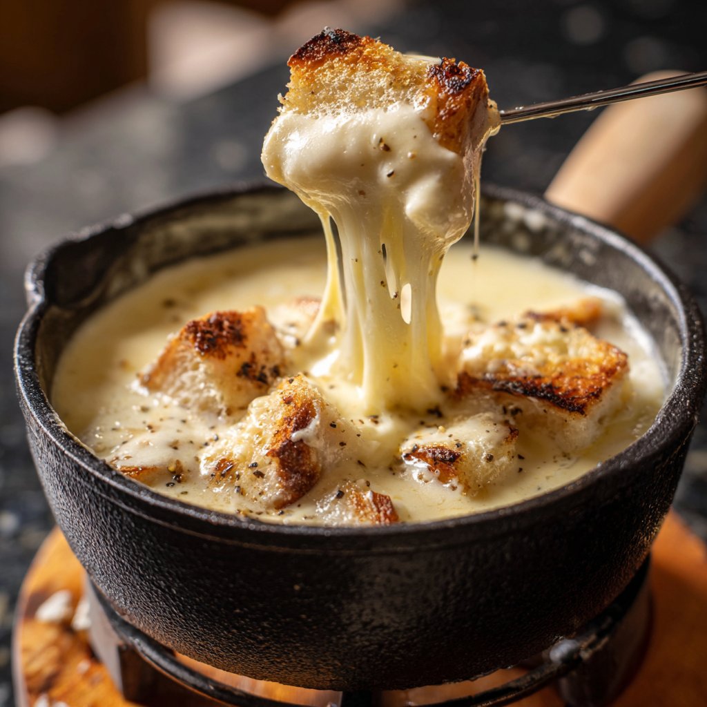 Fondue with White Wine and Garlic
