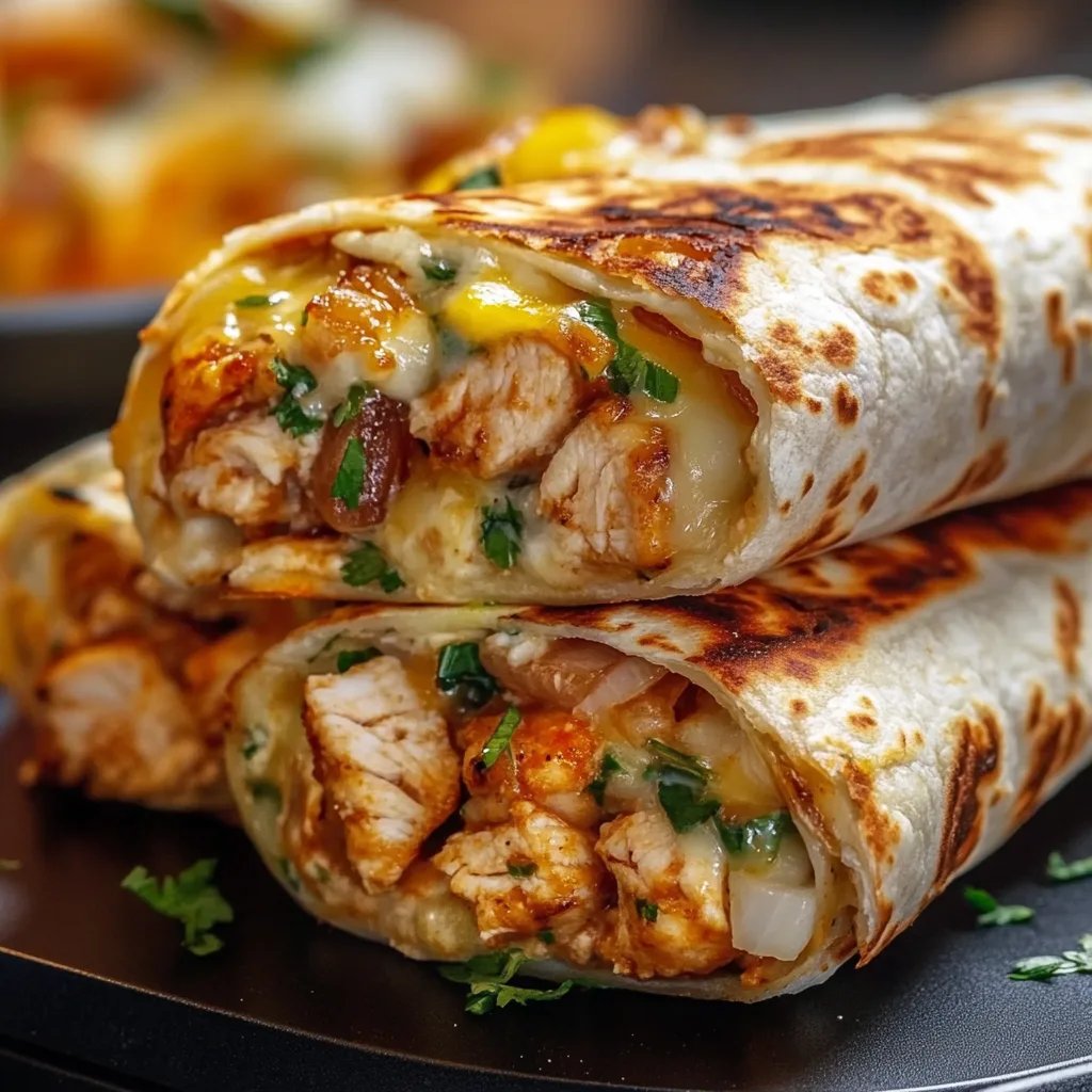 Ooey-Gooey Cheesy Garlic Chicken Wraps