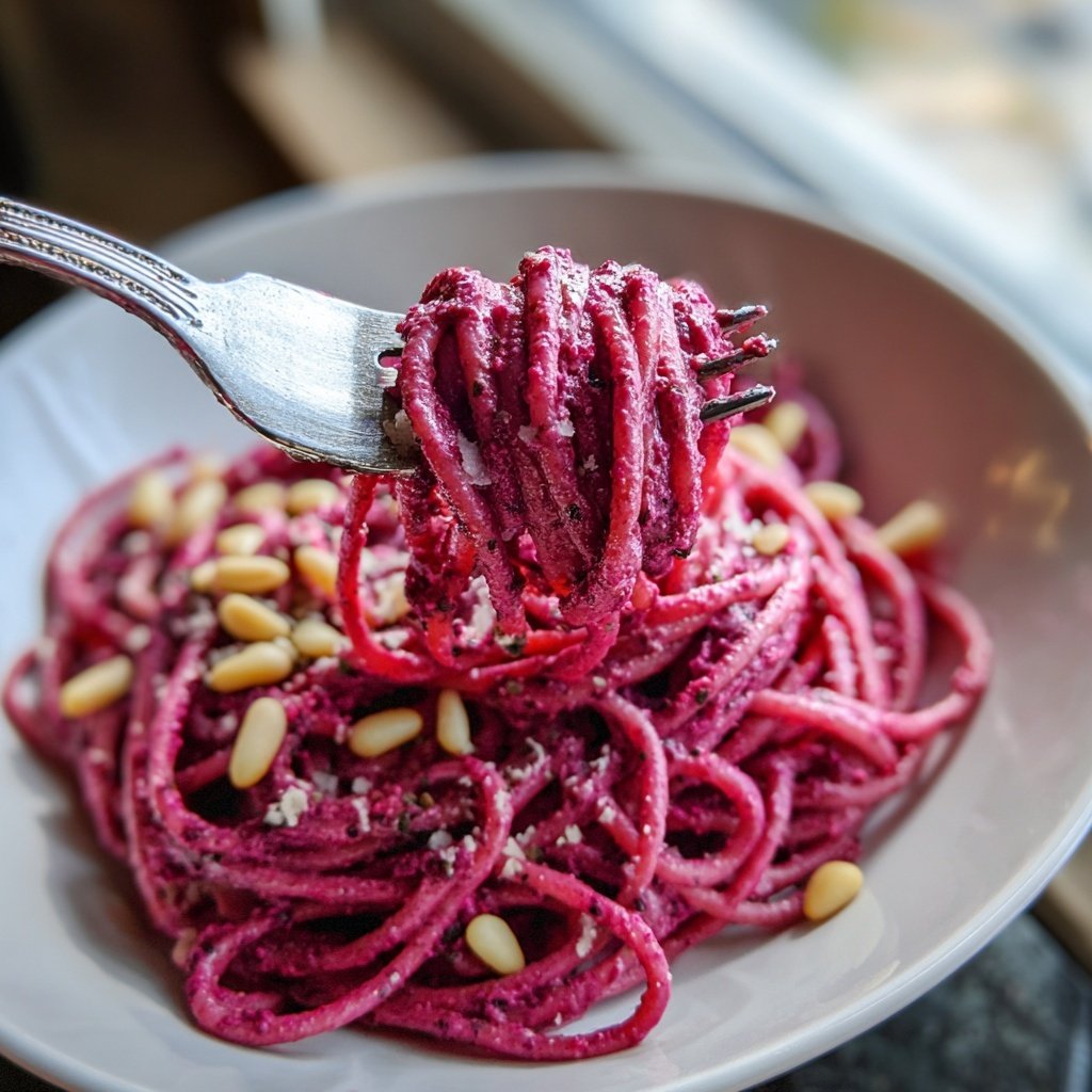 Pink Beet Pesto Pasta