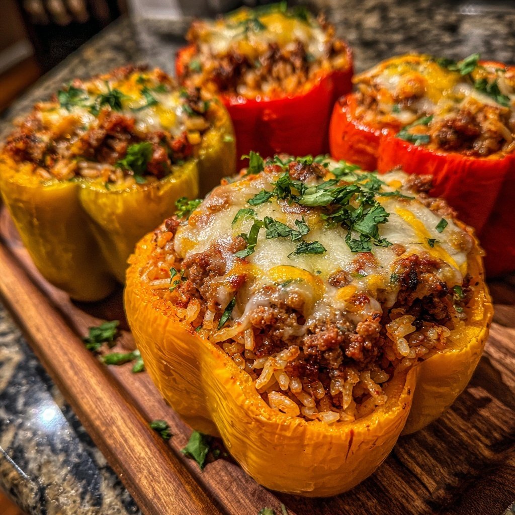 Ground Beef And Rice Stuffed Peppers